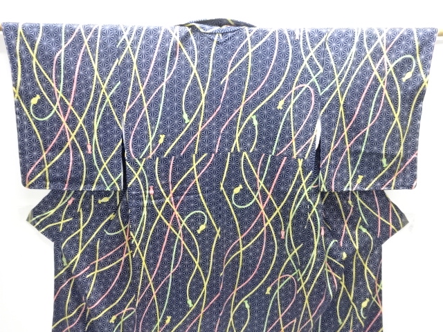  麻の葉に組紐模様小紋着物